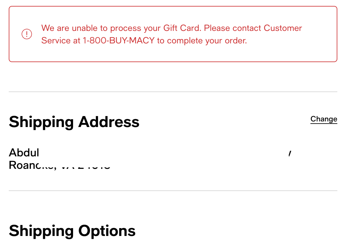 Macy's gift card system error